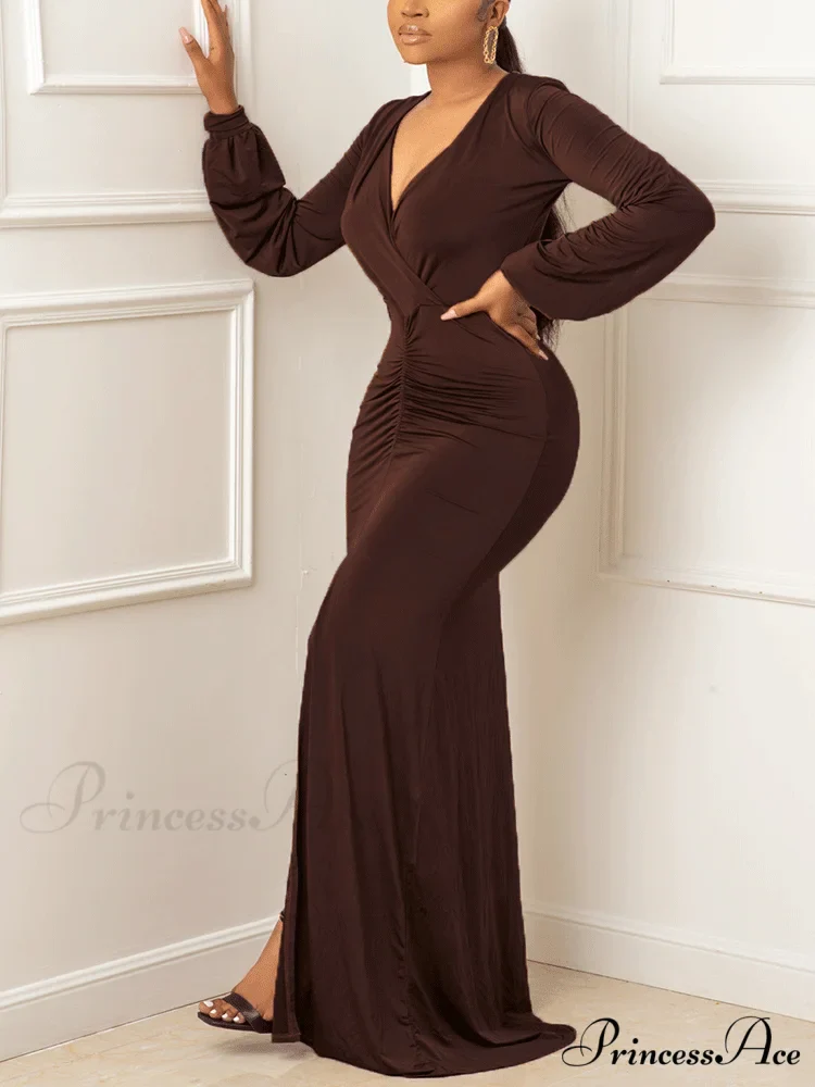 Deep V-neck Sequins Trendy Slit Maxi Dress - Image 6