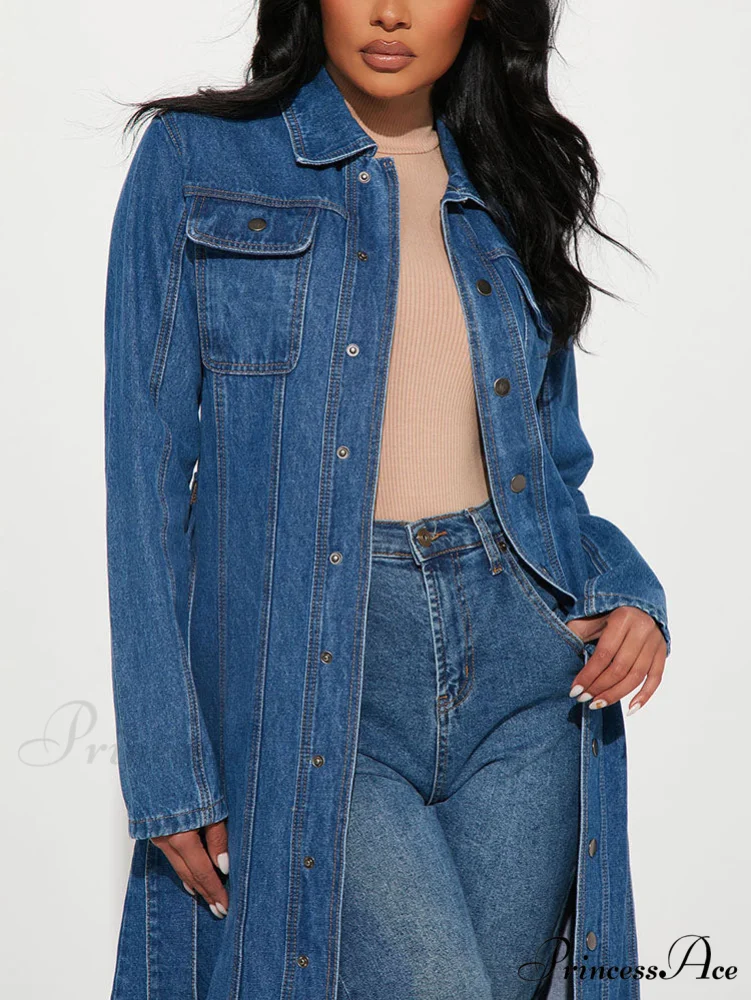 Denim Button Graceful High Split Skirt - Image 2