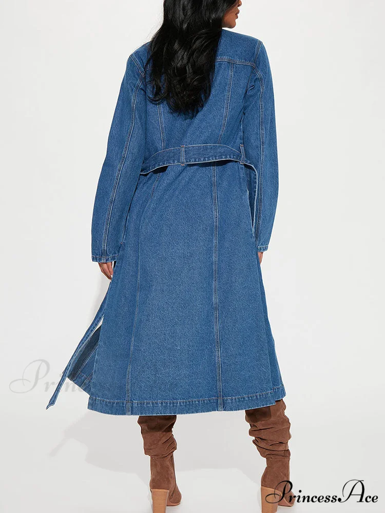 Denim Button Graceful High Split Skirt - Image 3