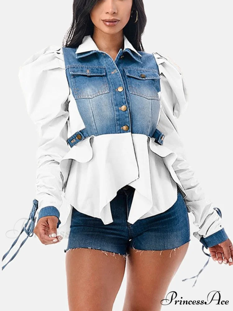 Denim Charming Patchwork Romper - Image 10