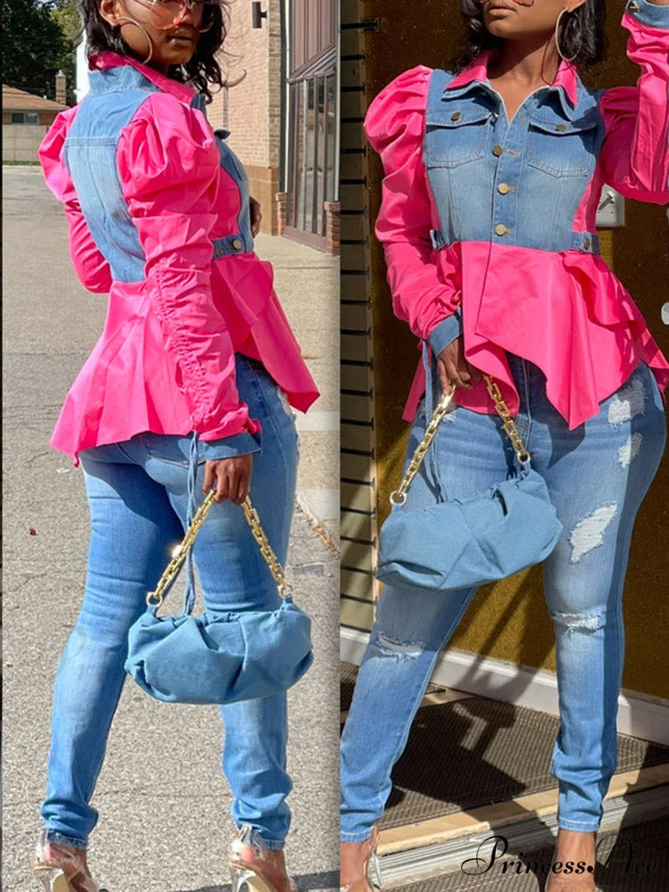 Denim Charming Patchwork Romper - Image 12