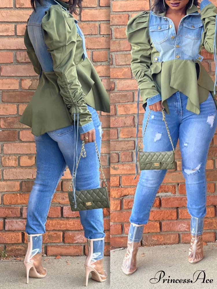 Denim Charming Patchwork Romper - Image 6