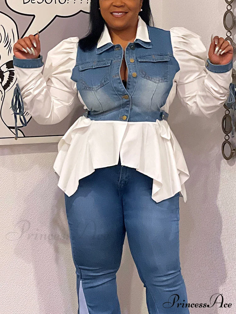 Denim Charming Patchwork Romper - Image 9