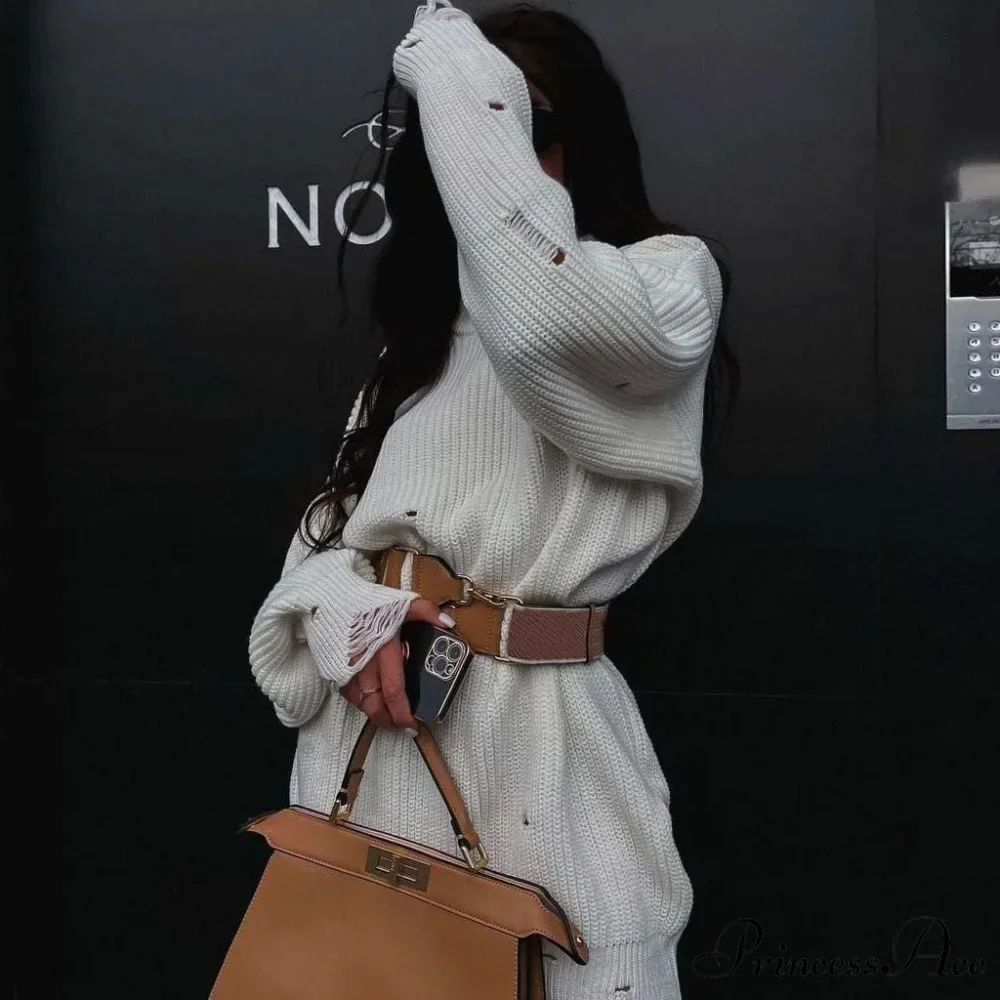 Distressed Trim Pullover Sweater Modern Mini Dress - Rose - Image 3