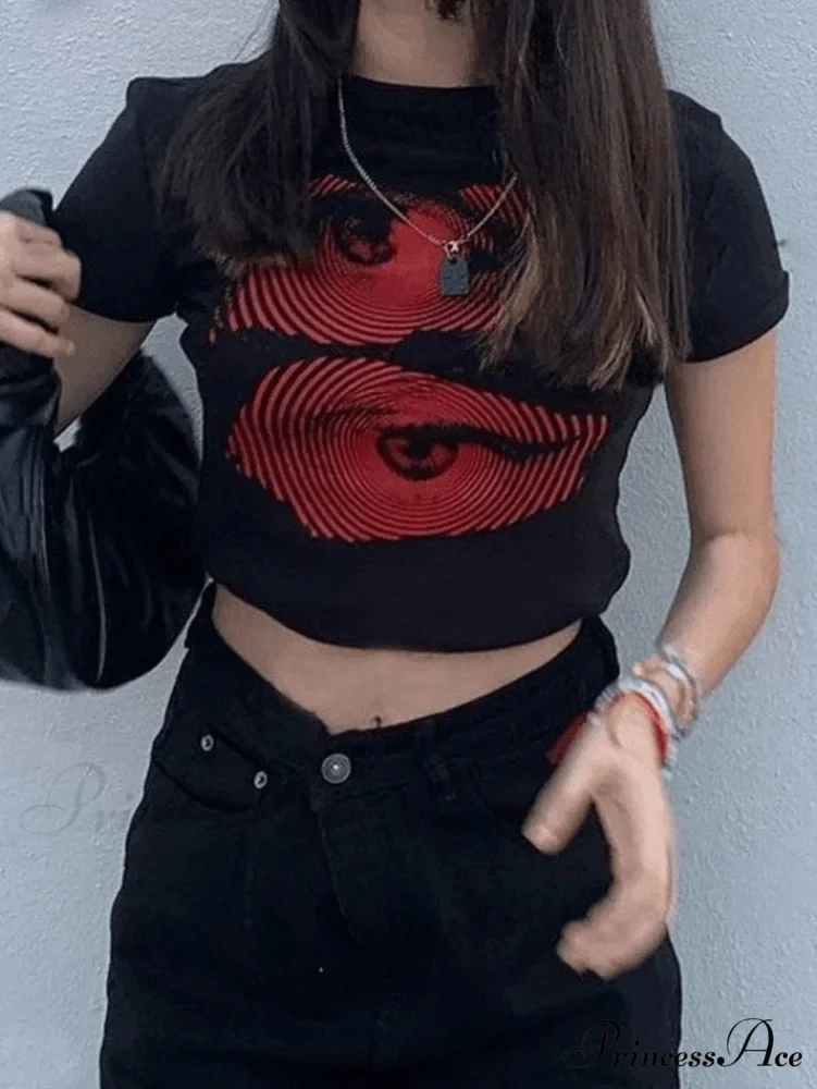 Eye Look Graphic Trendy Crop Tank Top - Image 2