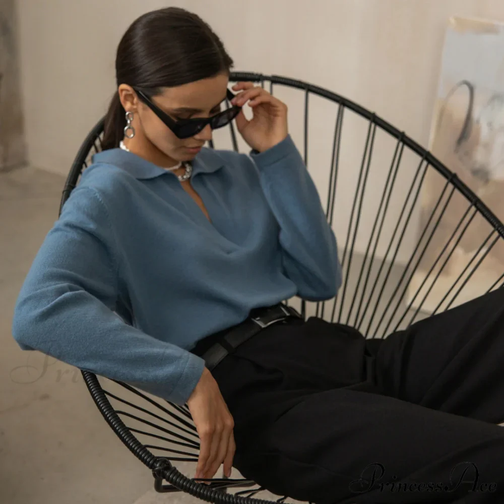 Fabulous Solid Color V Neck Classic Long Sleeve Sweater - Apricot - Image 2