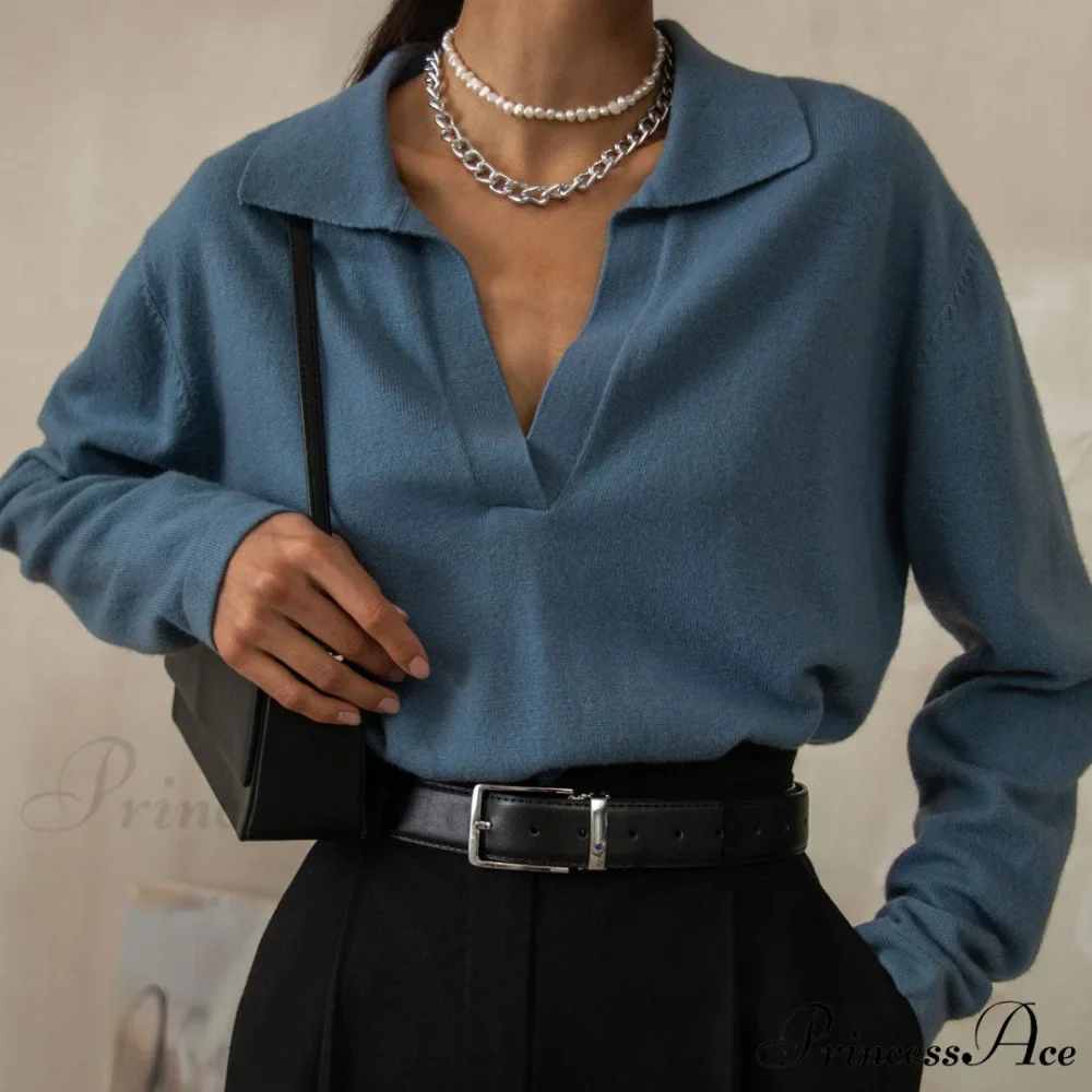 Fabulous Solid Color V Neck Classic Long Sleeve Sweater - Apricot - Image 3