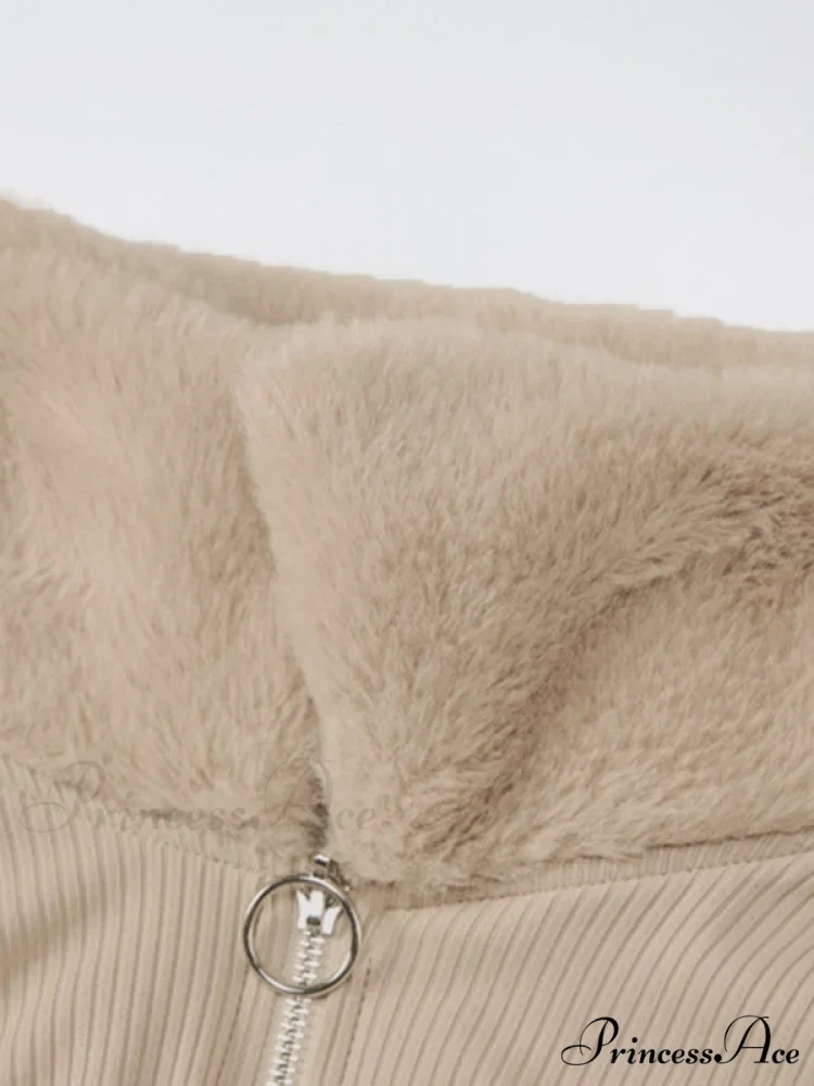 Faux Fur Trim Rib Modern Knit Long Sleeve Mini Dress - Image 5