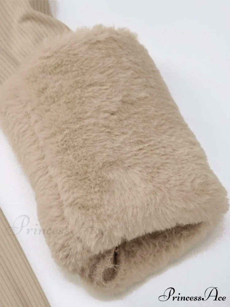 Faux Fur Trim Rib Modern Knit Long Sleeve Mini Dress - Image 7
