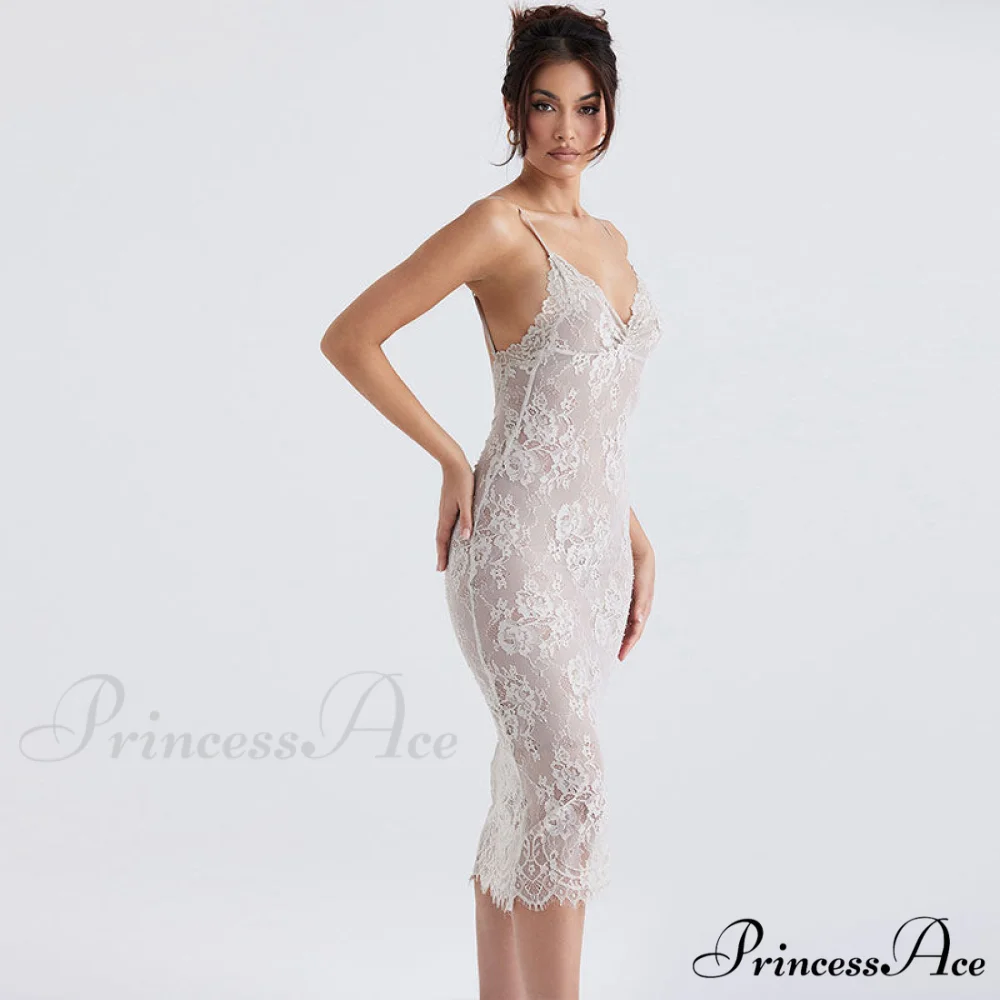 Floral Lace Ruched Tie Back Cap Sophisticated Sleeve Square Neck Mini Sundress - White - Image 2