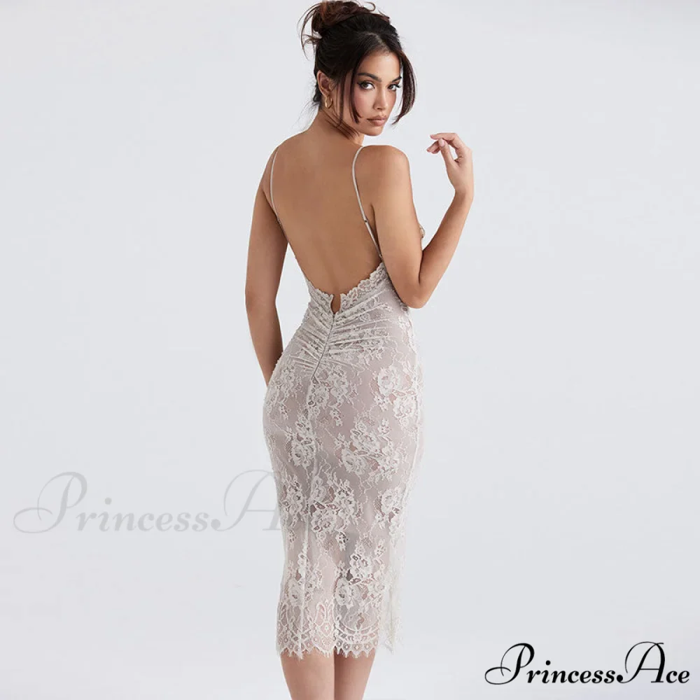 Floral Lace Ruched Tie Back Cap Sophisticated Sleeve Square Neck Mini Sundress - White - Image 3