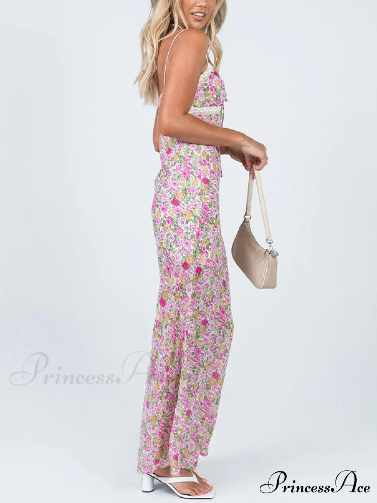 Floral Lace Trim Trendy Checkered Cropped Tank Top - Image 2