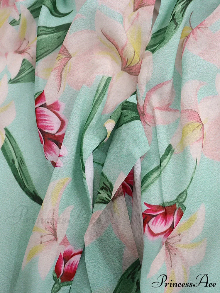 Floral Printed Puff Trendy Sleeve Midi Dress - Image 4