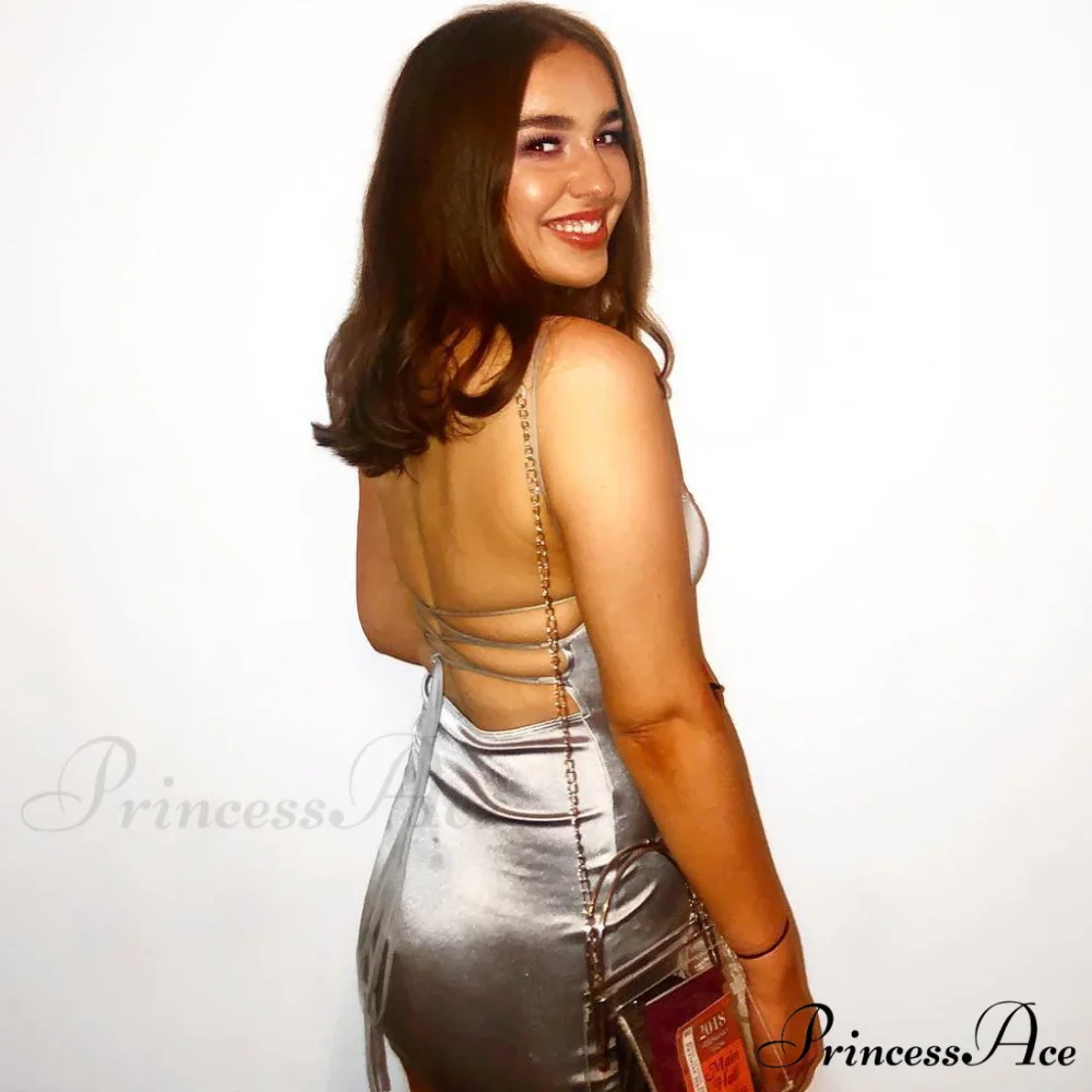 Floss Strap Bodycon Slip Modern Mini Dress - Champagne - Image 3