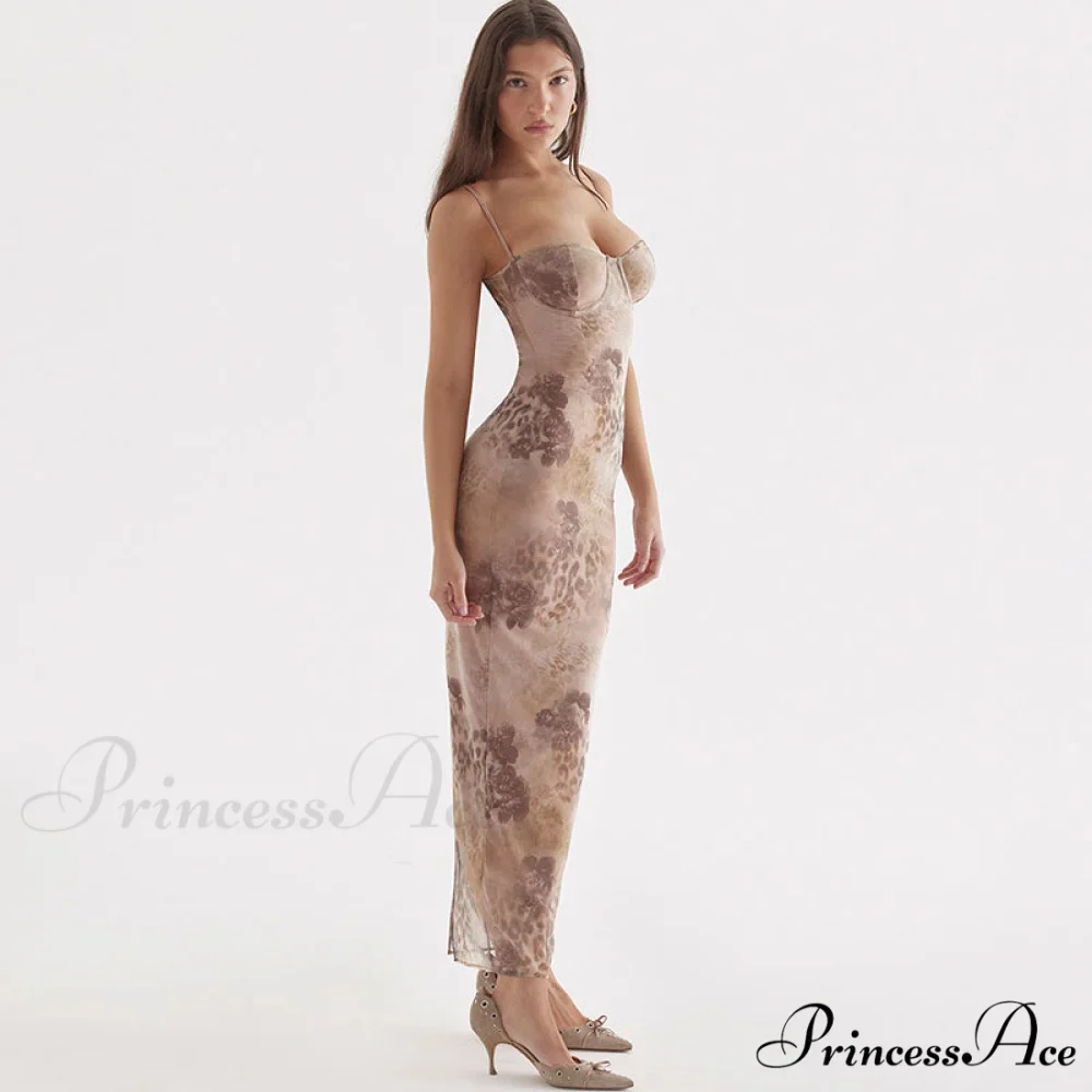 Flower Print Lace Trim Spaghetti Classic Strap Bodycon Midi Dress - Pink - Image 2
