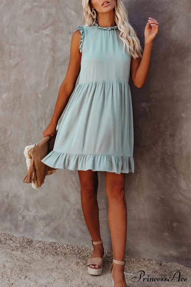 Florcoo Loose Solid Color Modern Short Sleeve V-Neck Mini Dress - Image 2