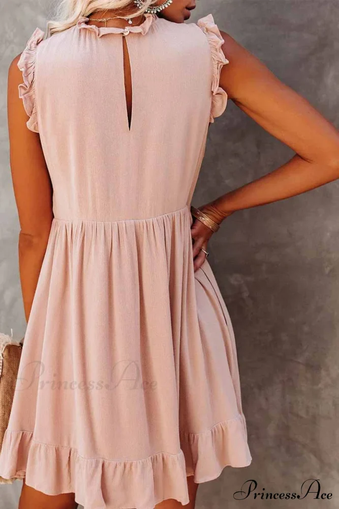 Florcoo Loose Solid Color Modern Short Sleeve V-Neck Mini Dress - Image 4