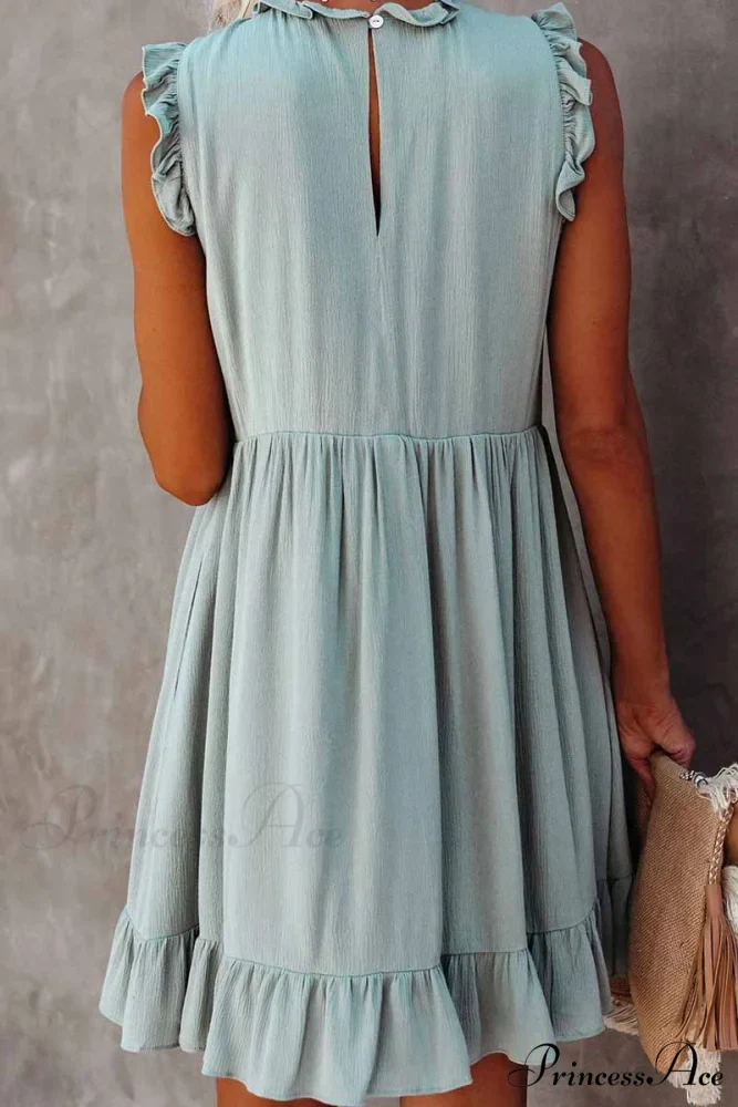 Florcoo Loose Solid Color Modern Short Sleeve V-Neck Mini Dress - Image 5