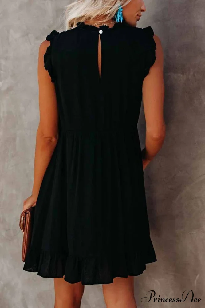 Florcoo Loose Solid Color Modern Short Sleeve V-Neck Mini Dress - Image 6