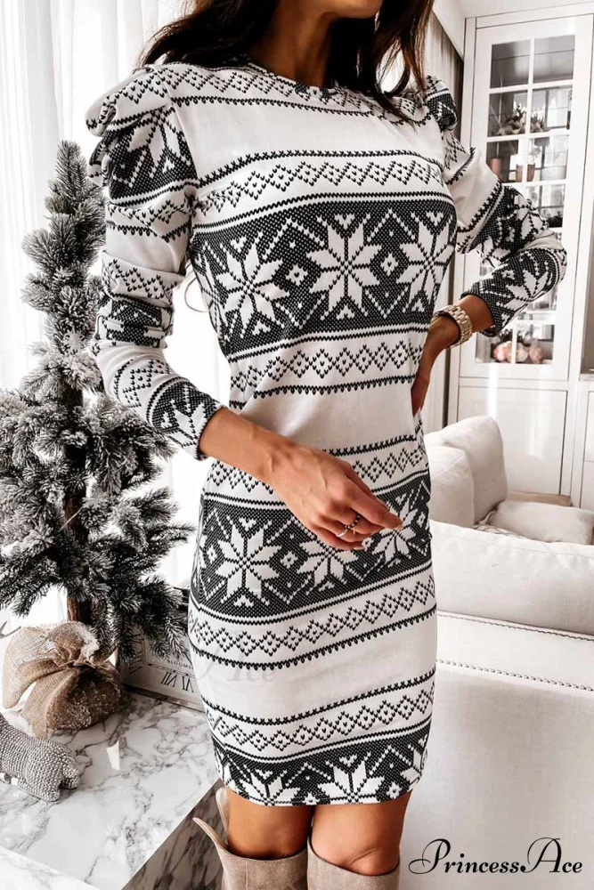 Florcoo Stitching Flower Picture Modern Double V-neck Midi Dress - Image 3