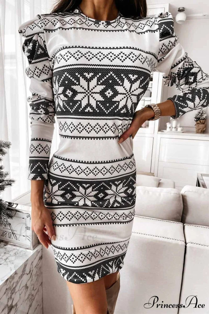 Florcoo Stitching Flower Picture Modern Double V-neck Midi Dress - Image 4