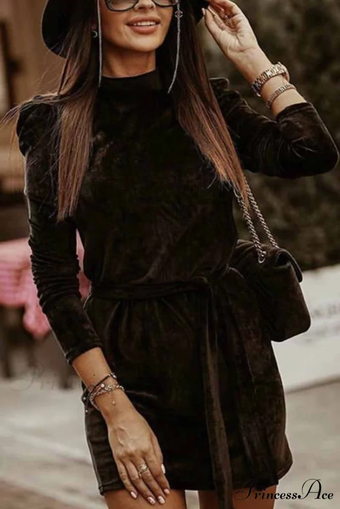 Florcoo Irregular Solid Trendy Collar Mini Dress - Image 3