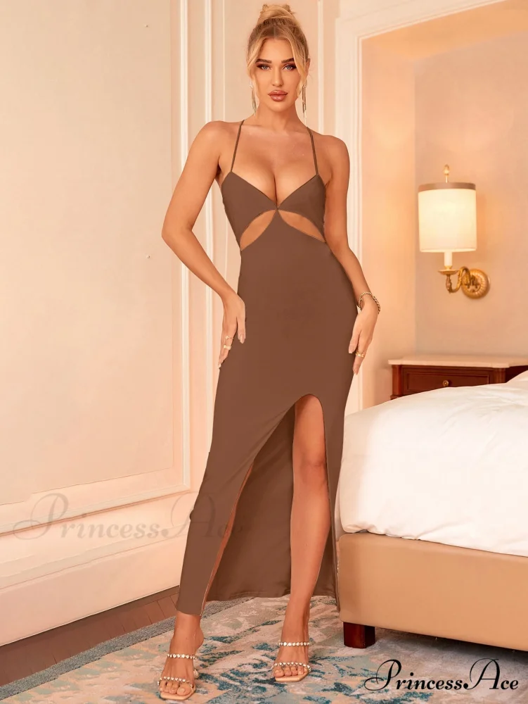 Asymmetrical Neck Glitter Trendy Strap Cut Out Dress - Image 19