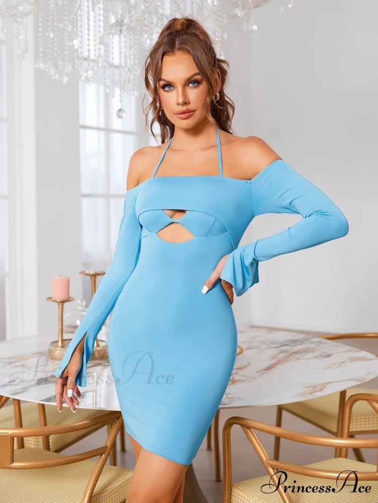 Cut Out Tie Trendy Backless Halter Bodycon Dress - Image 12
