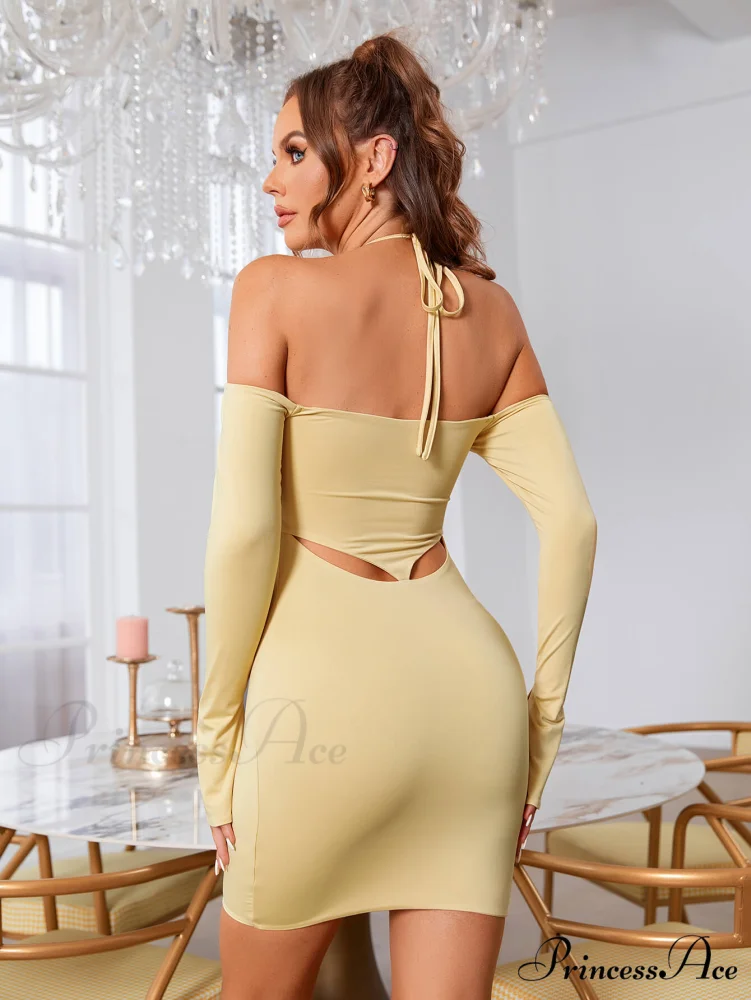 Cut Out Tie Trendy Backless Halter Bodycon Dress - Image 2