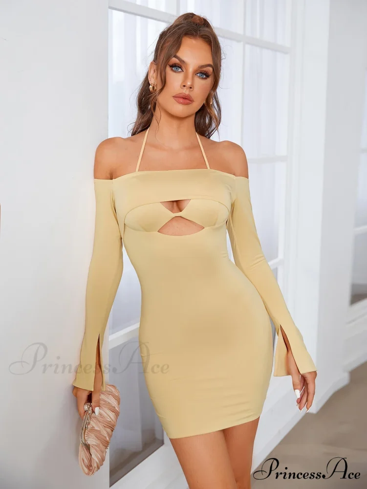 Cut Out Tie Trendy Backless Halter Bodycon Dress - Image 4