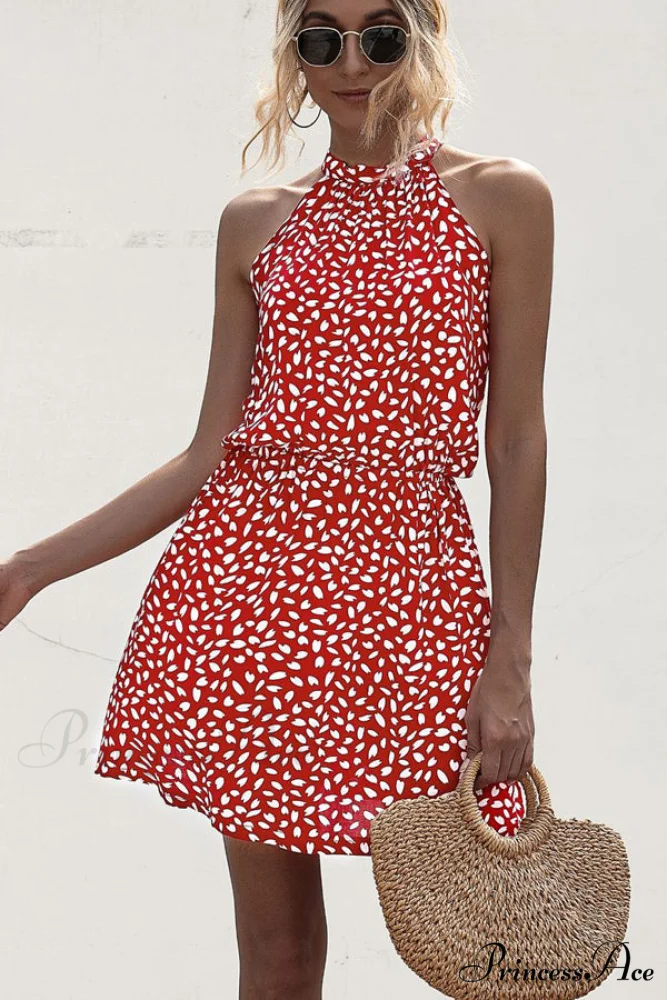 Flower Halter Neck A Modern Style Solid Casual Dress - Image 3