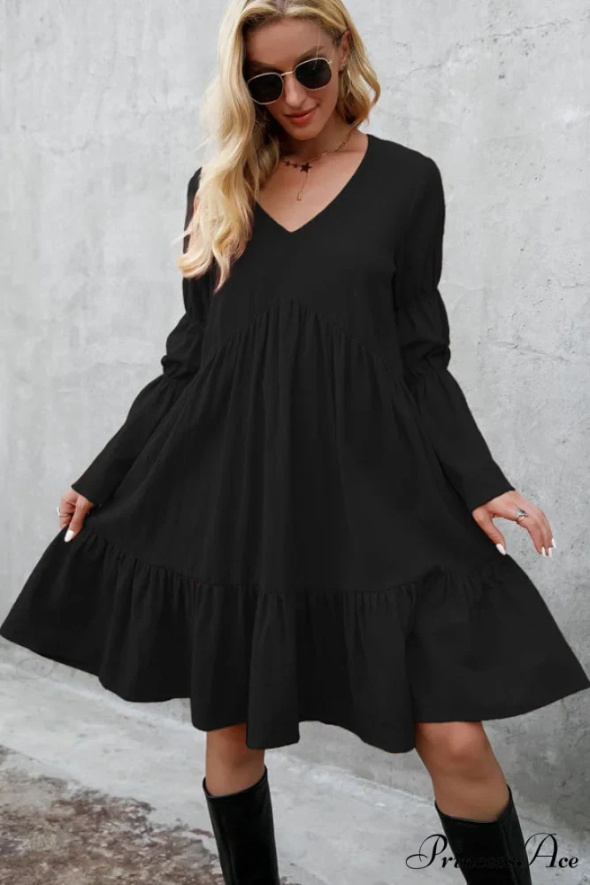 Fashion Solid Color Trendy V Neck Sleeveless Dress - Image 3