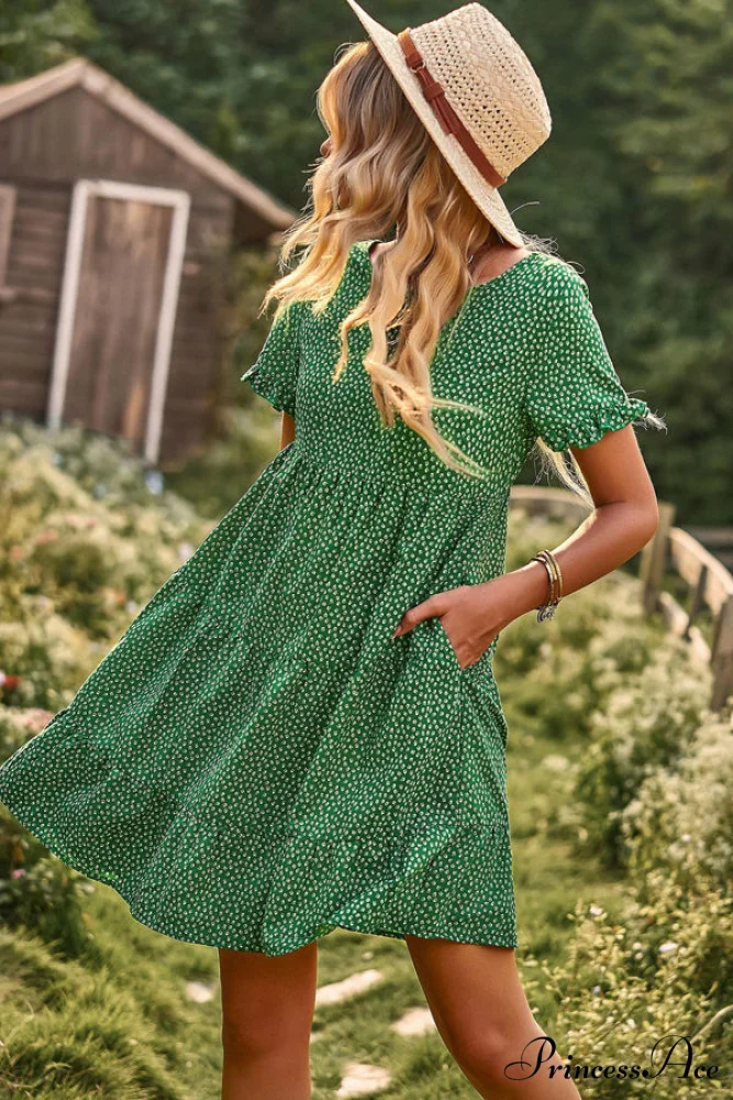 Floral Print Smocked Trendy Bohemian Mini Dress - Image 2