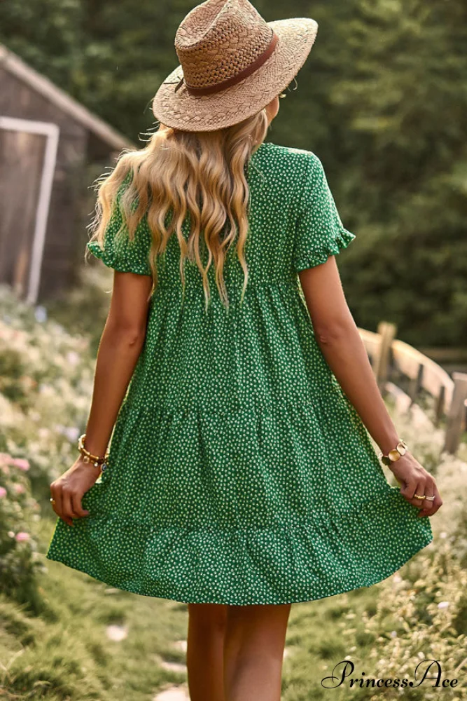 Floral Print Smocked Trendy Bohemian Mini Dress - Image 3