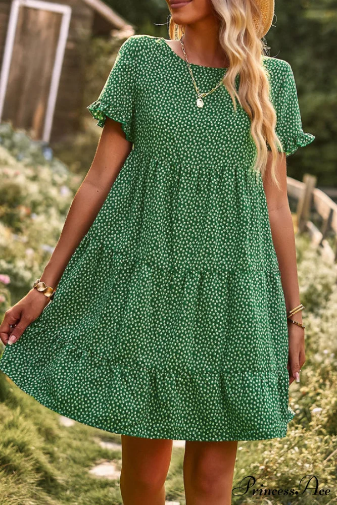 Floral Print Smocked Trendy Bohemian Mini Dress - Image 5