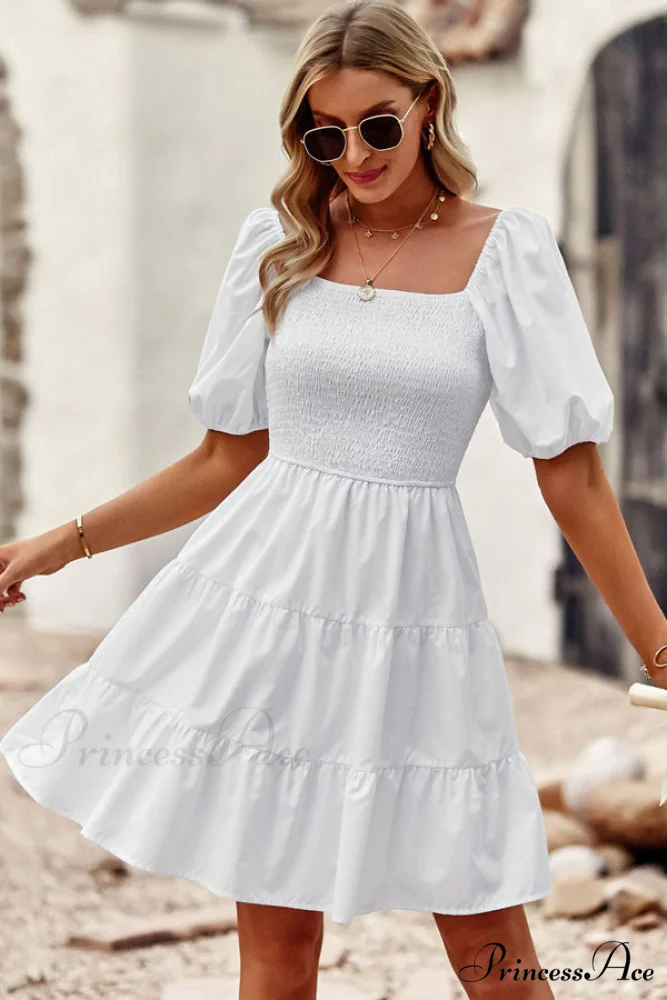 Fashion Ruffle Hem Trendy Solid Color Cusual Dress - Image 3