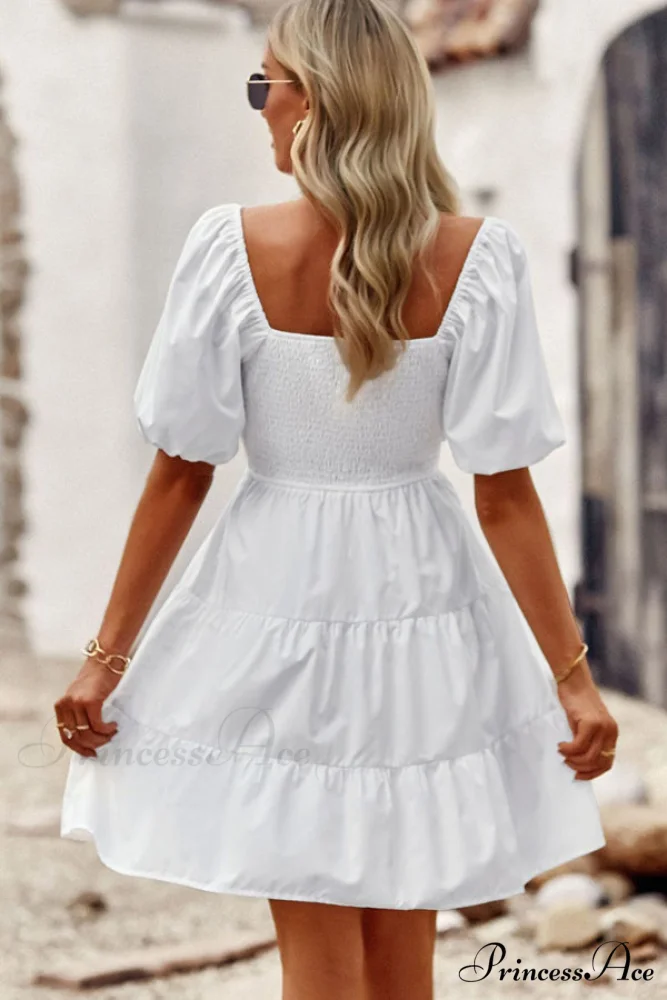 Fashion Ruffle Hem Trendy Solid Color Cusual Dress - Image 4
