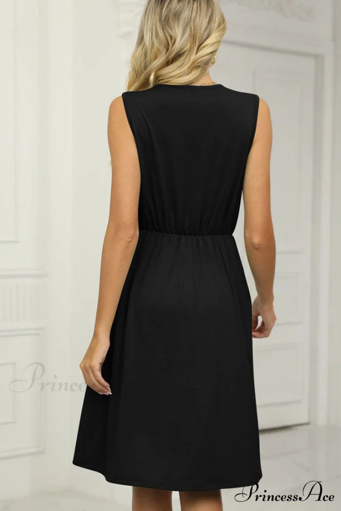 Jacquard Round Neck Trendy Sleeveless Casual Dress - Image 4