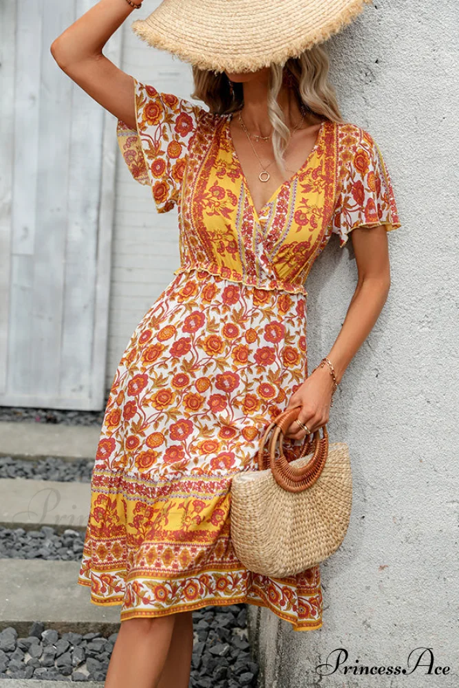 Floral Print Deep Trendy V Neck Mini Dress - Image 2