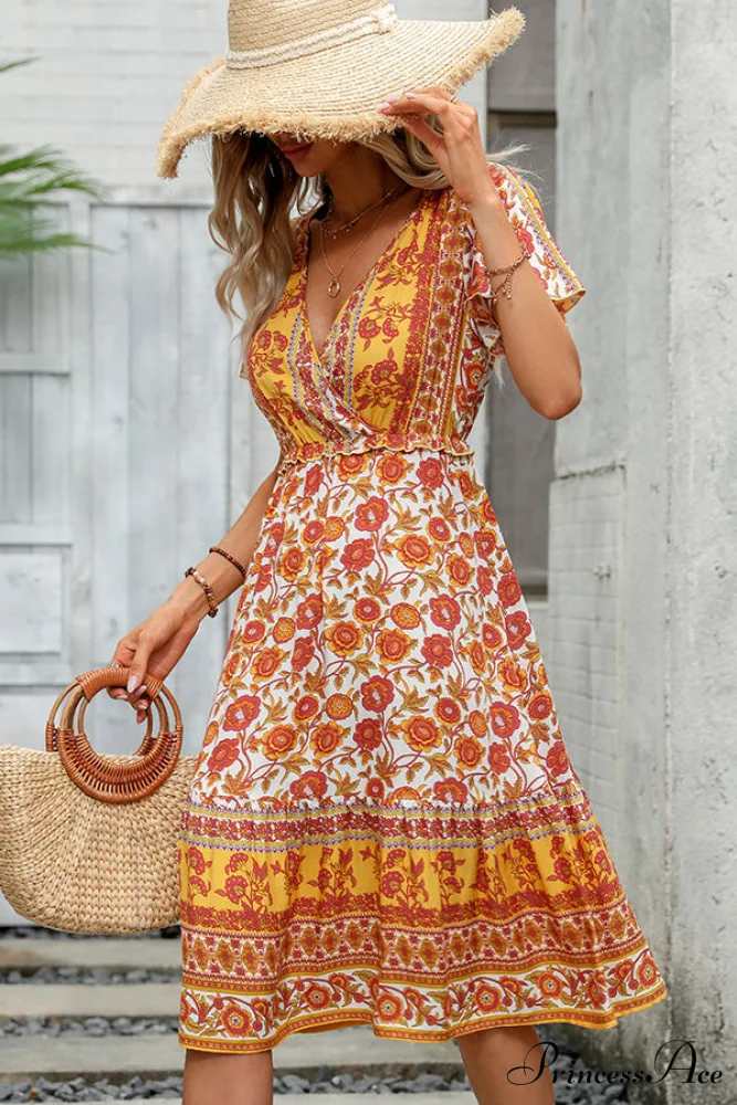 Floral Print Deep Trendy V Neck Mini Dress - Image 4