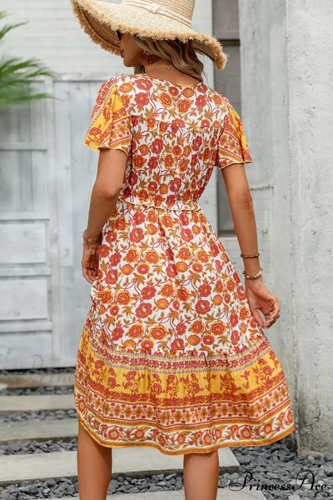 Floral Print Deep Trendy V Neck Mini Dress - Image 6