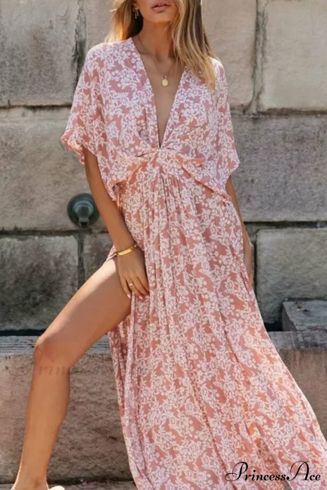 Flowy Leopard Printed Backless Modern Deep V Beach Maxi Dress - Image 2