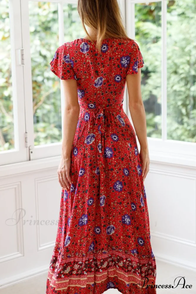 Bohemian Print Split Trendy High Waist Maxi Dress - Image 6