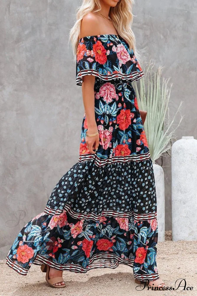 Elegant Tube Top Trendy Three-color Printed Maxi Dress - Image 2