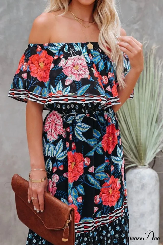 Elegant Tube Top Trendy Three-color Printed Maxi Dress - Image 3
