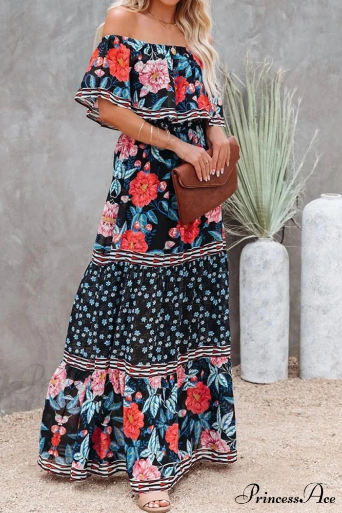 Elegant Tube Top Trendy Three-color Printed Maxi Dress - Image 4