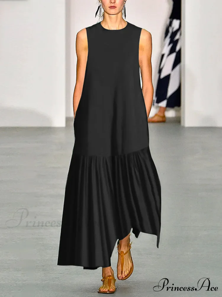 A-Line Long Sleeves Pleated Solid Classic Color Lapel Collar Midi Dresses - Image 2