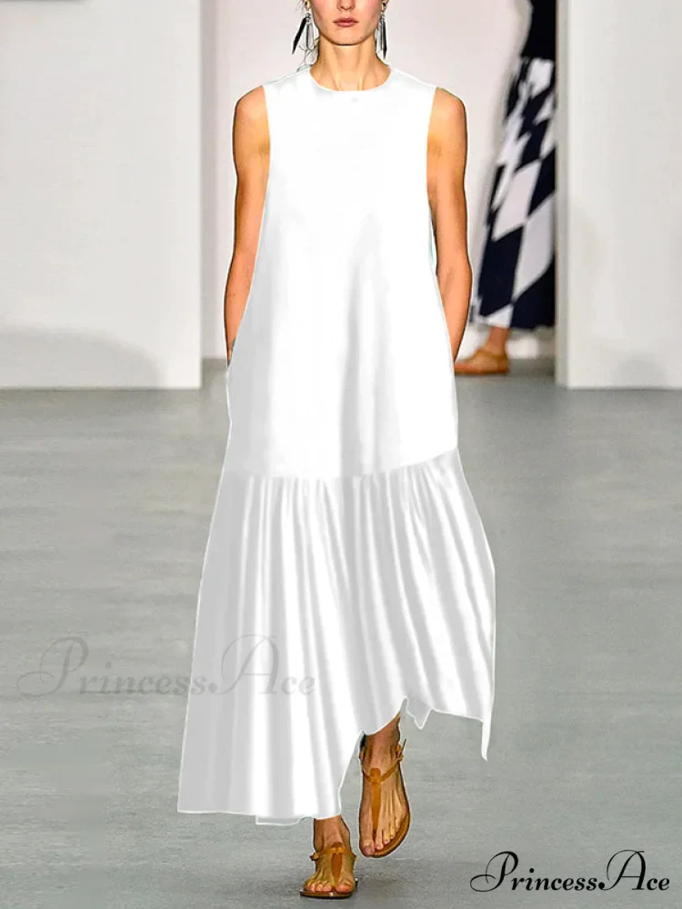 A-Line Long Sleeves Pleated Solid Classic Color Lapel Collar Midi Dresses - Image 3