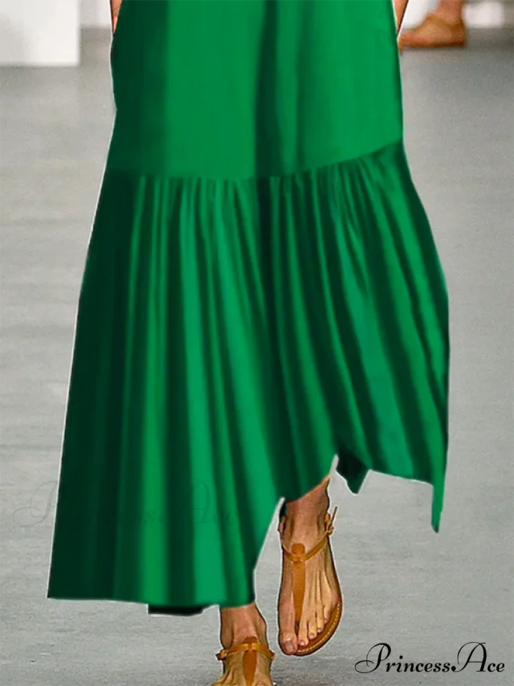A-Line Long Sleeves Pleated Solid Classic Color Lapel Collar Midi Dresses - Image 5