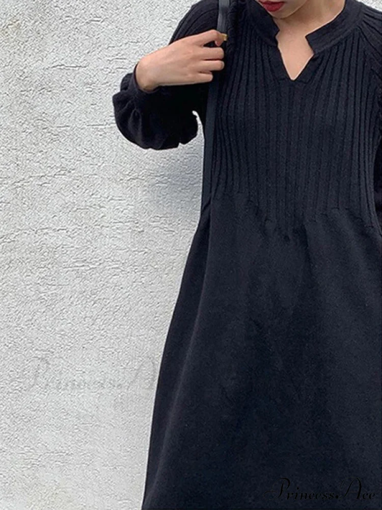Casual Long Sleeves Solid Modern Color High-Neck Mini Dresses - Image 6